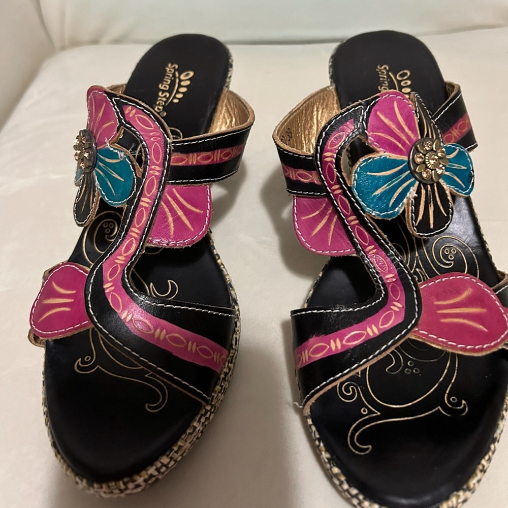 Spring Step Sandal with wedge heel. Size 38, 7 1/2, worn once, too wide for me.